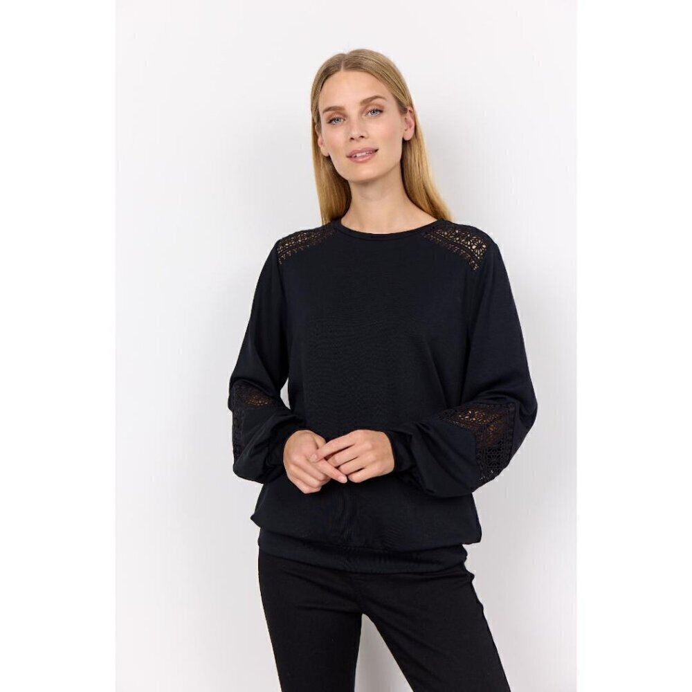 NWT SOYA CONCEPT BANU BLACK CROCHET CREWNECK SWEATER